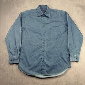 Zegna Sport Corduroy Shirt Mens Medium Blue Long Sleeve Fine Wales Made in Italy